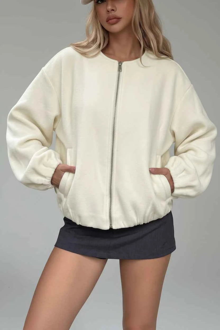 Fleece Bomber Jacket with Zipper Closure — view 1