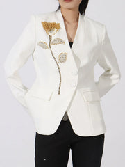 Flower Button Front Long Sleeve Blazer — view 8