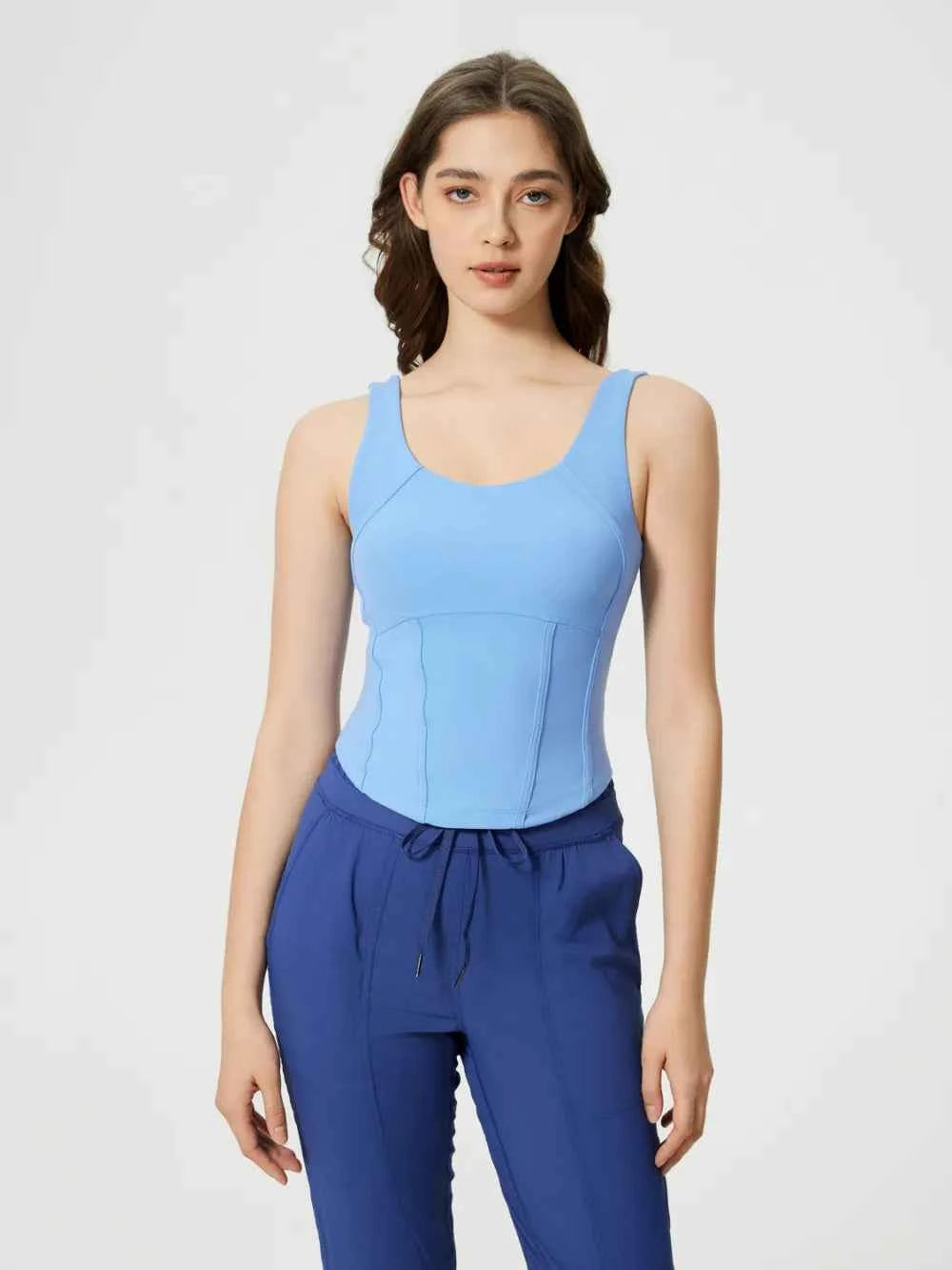 Round Neck Wide Strap Active Tank with Detachable Chest Pads — view 8