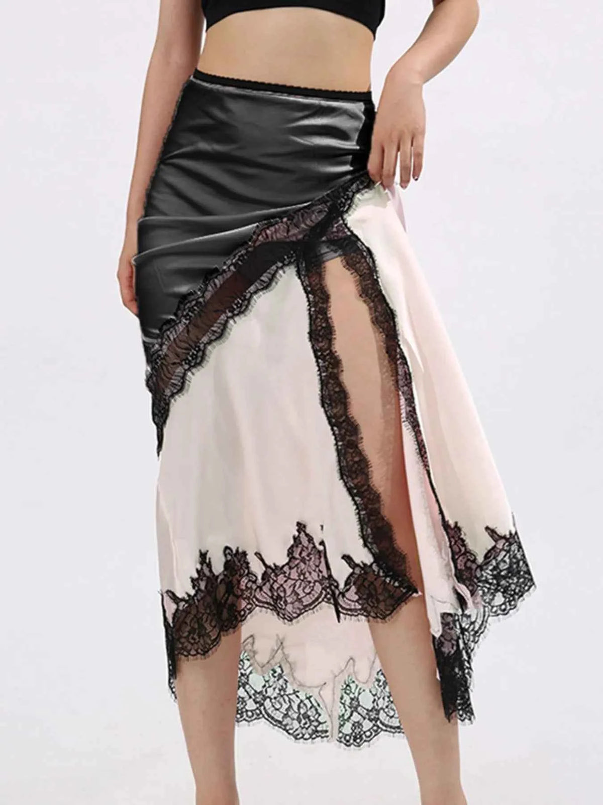 Elevate Your Style with the Asymmetrical Lace Trim Midi Skirt