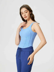 Round Neck Wide Strap Active Tank with Detachable Chest Pads — view 9
