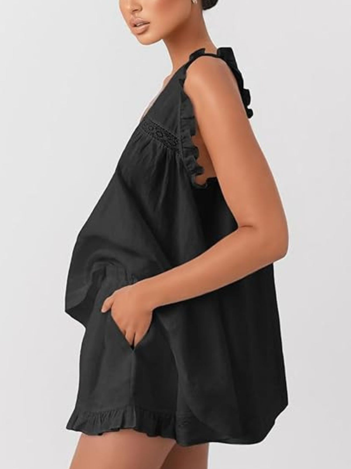 Ruffle Trim V-Neck Top and Shorts Set — view 14