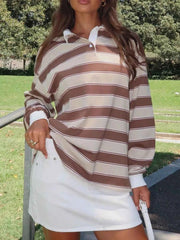 Striped Button Detail Long Sleeve Polo — view 4