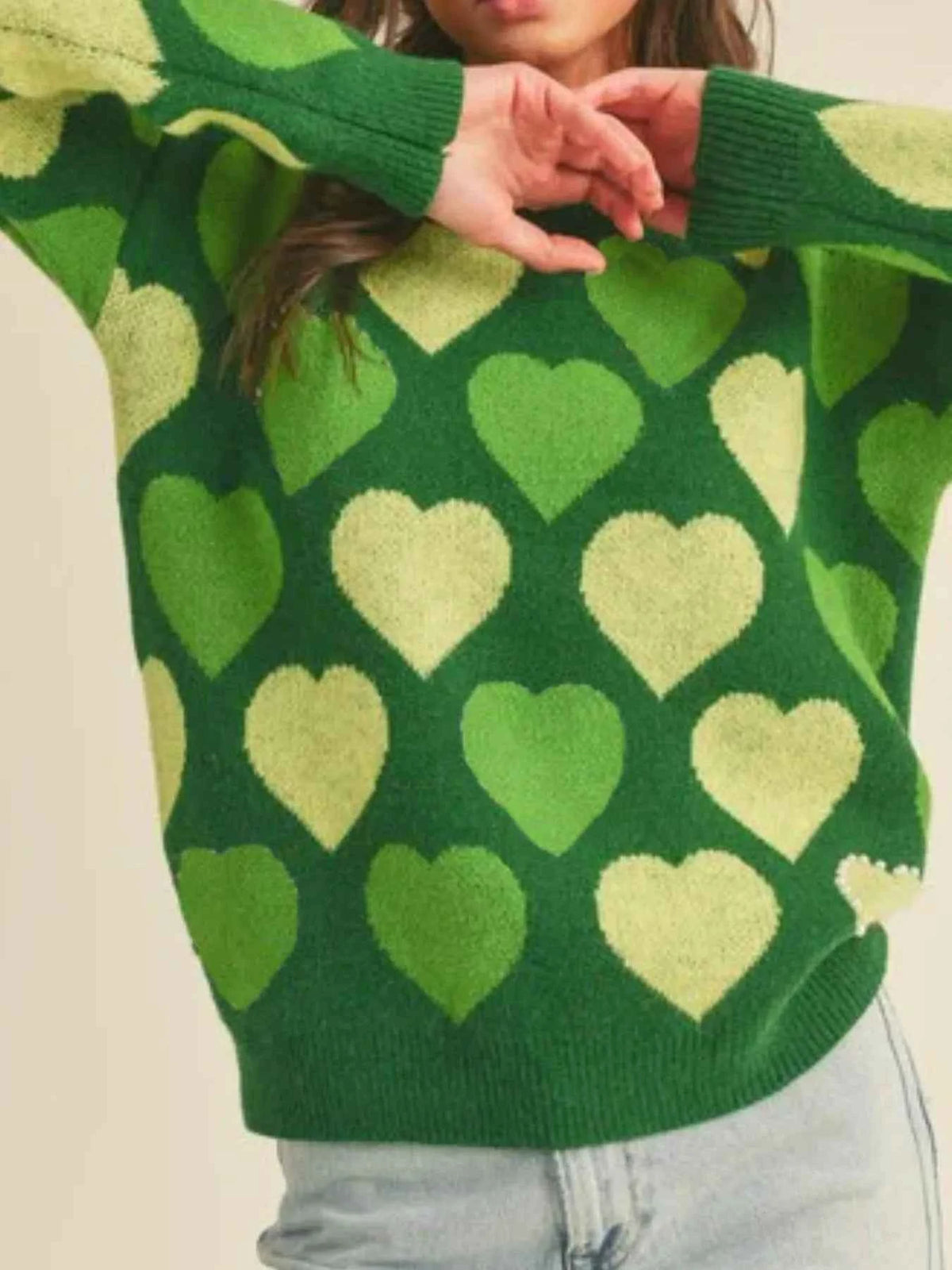 Heart Ribbed Hem Long Sleeve Sweater — view 3