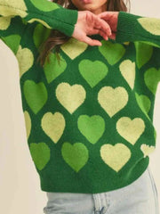 Heart Ribbed Hem Long Sleeve Sweater — view 3