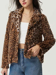 Fuzzy Leopard Collared Neck Jacket - Stylish & Cozy — view 3
