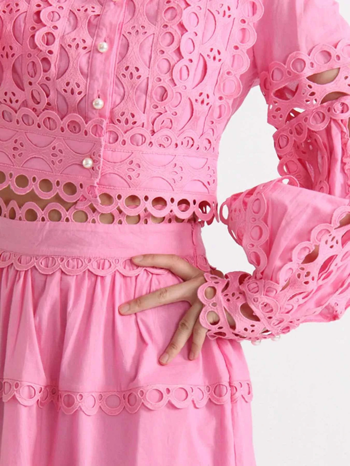 Lace Button Up Long Sleeve Top and Skirt Set — view 2