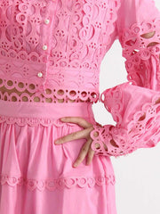 Lace Button Up Long Sleeve Top and Skirt Set — view 2