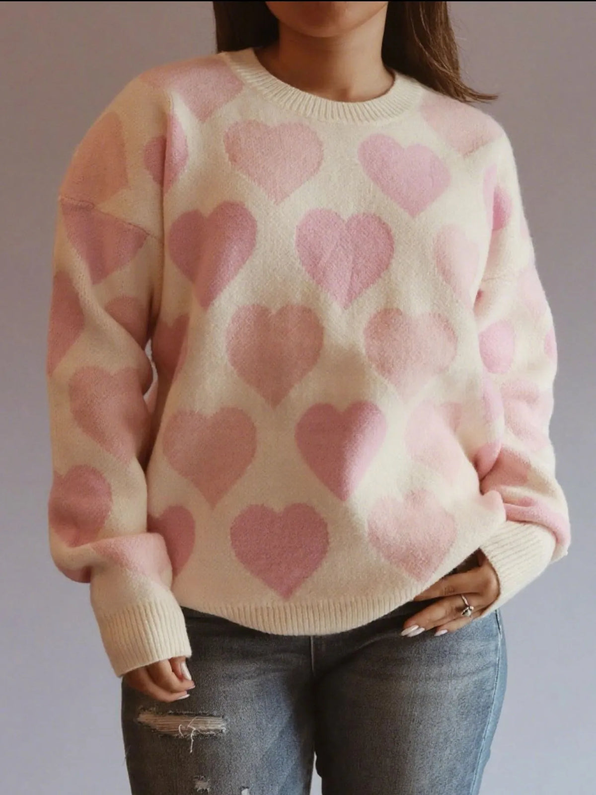 Heart Ribbed Hem Long Sleeve Sweater — view 19