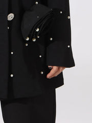 Pearl Embellished Double-Breasted Blazer — view 7