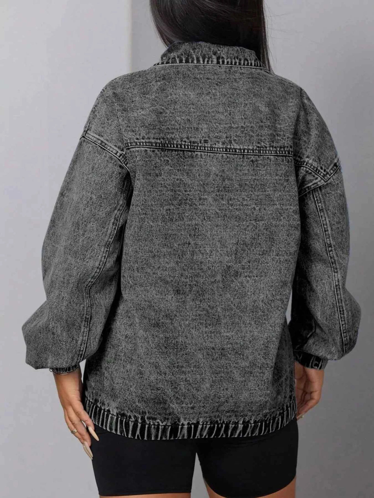 Elastic Hem Quarter Zip Denim Top — view 5