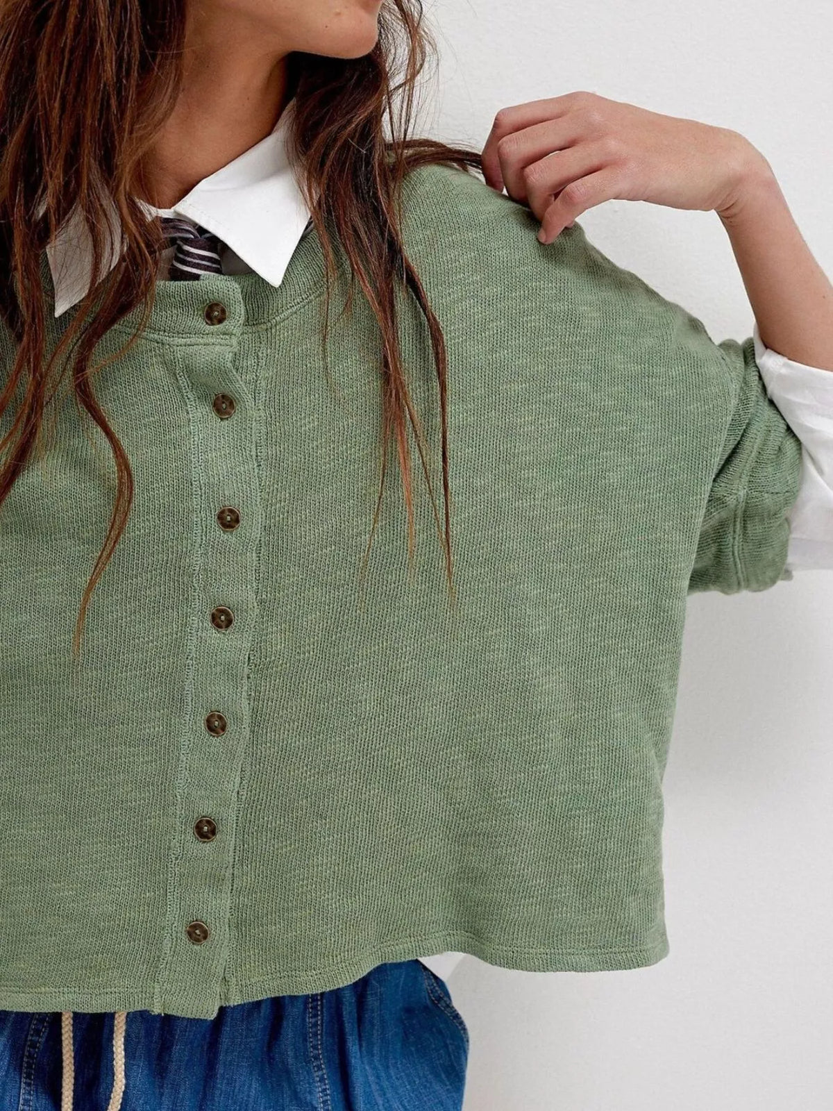 Button-Front Half Sleeve Cardigan — view 16