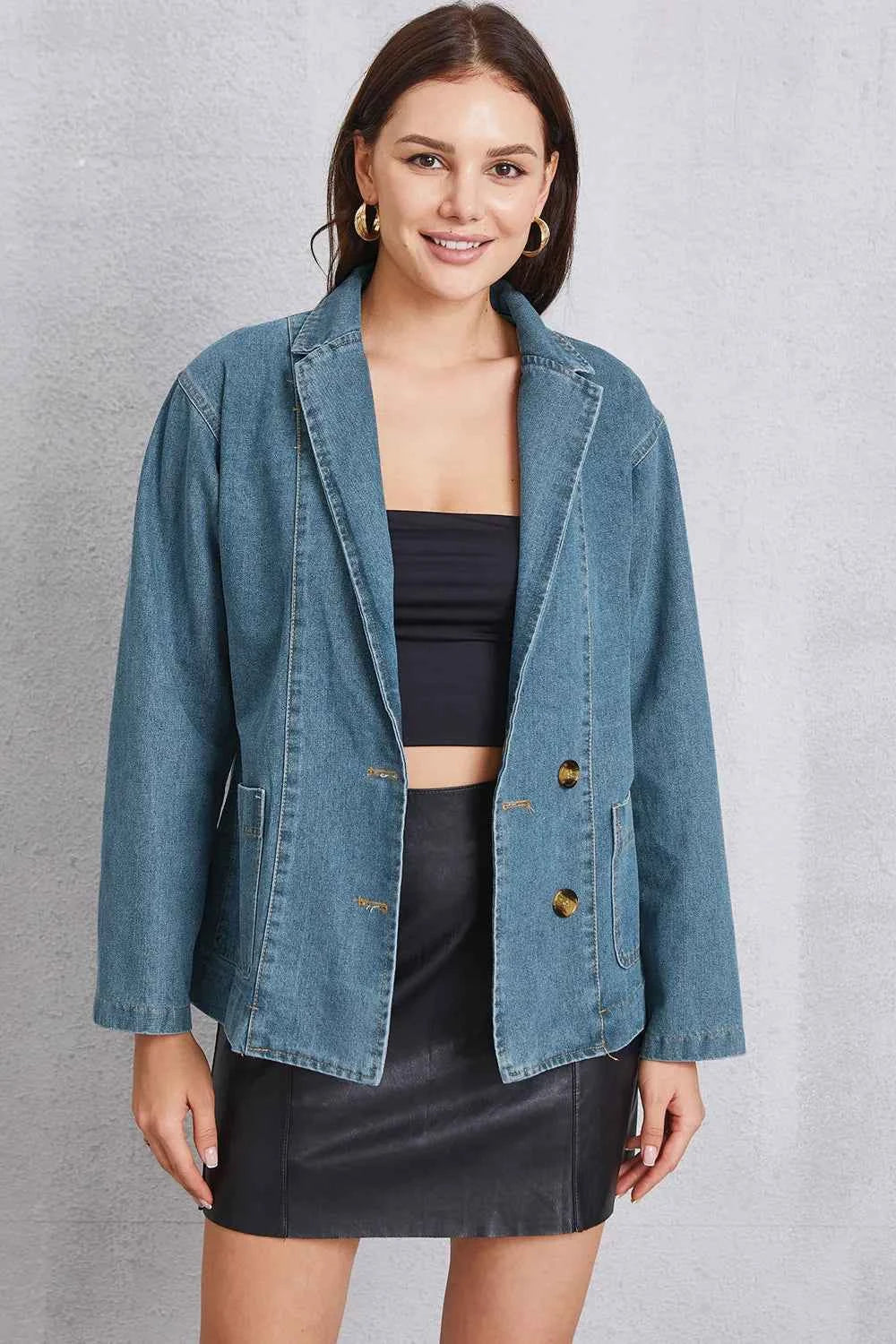 Pocketed Button Up Denim Jacket — view 5