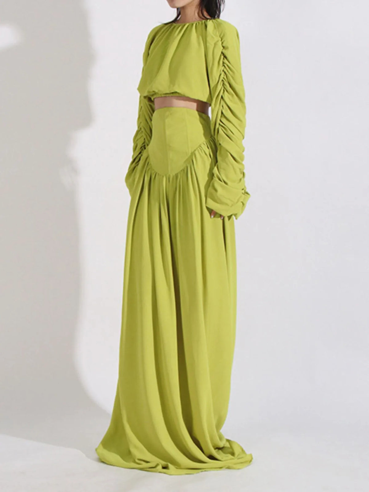Ruched Long Sleeve Top and High Waist Skirt Set — view 7