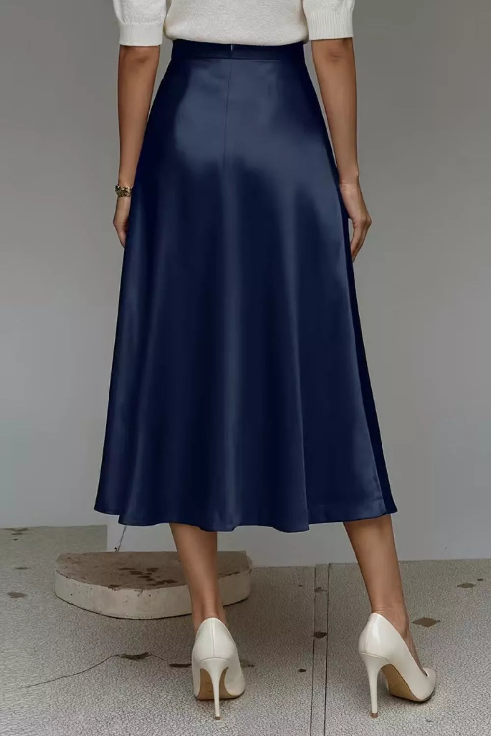 Elegant Satin A-Line Midi Skirt for Effortless Style — view 18