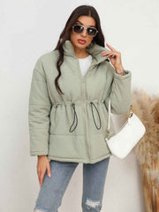 Drawstring Waist Zip-Up Puffer Jacket — view 1