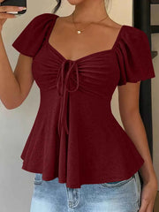 Sweetheart Neck Flutter Sleeve Top - Effortless Elegance Awaits — view 19