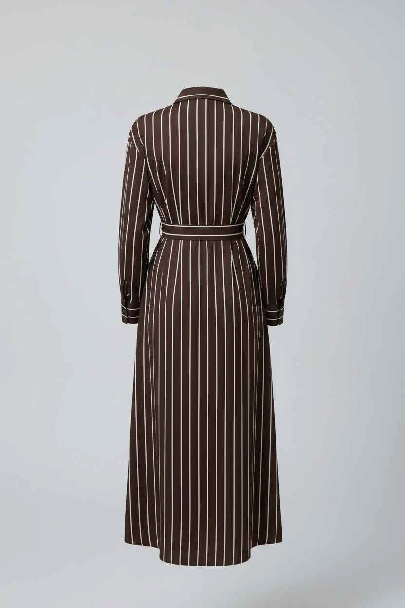 Striped Long Sleeve Belted Shirt Dress — view 5
