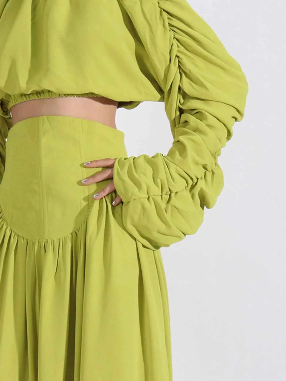 Ruched Long Sleeve Top and High Waist Skirt Set — view 2