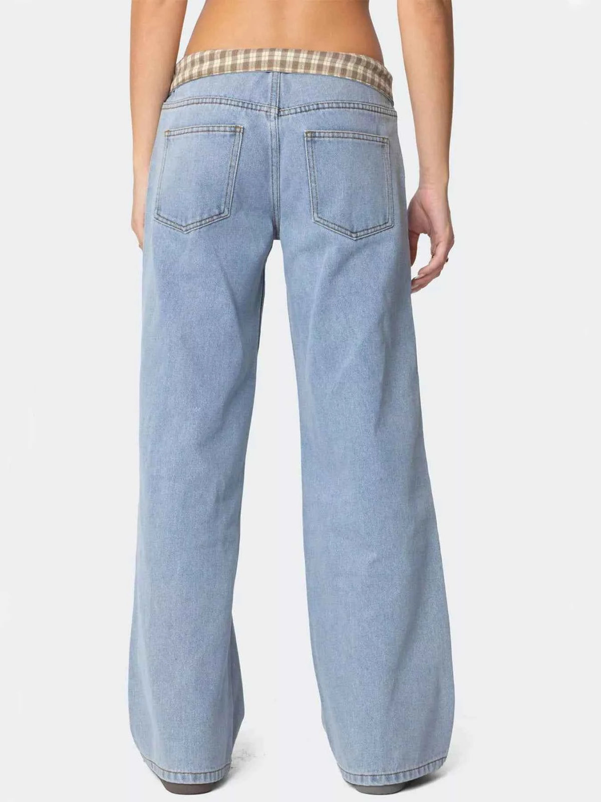 Plaid Trim Wide Leg Jeans — view 4