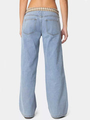 Plaid Trim Wide Leg Jeans — view 4
