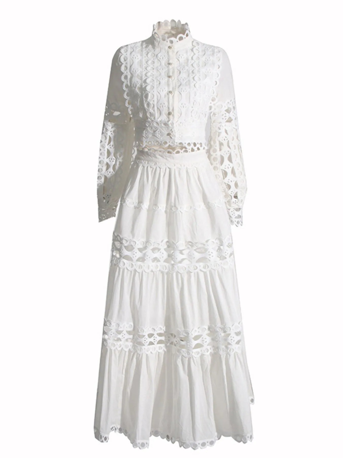 Lace Button Up Long Sleeve Top and Skirt Set — view 8