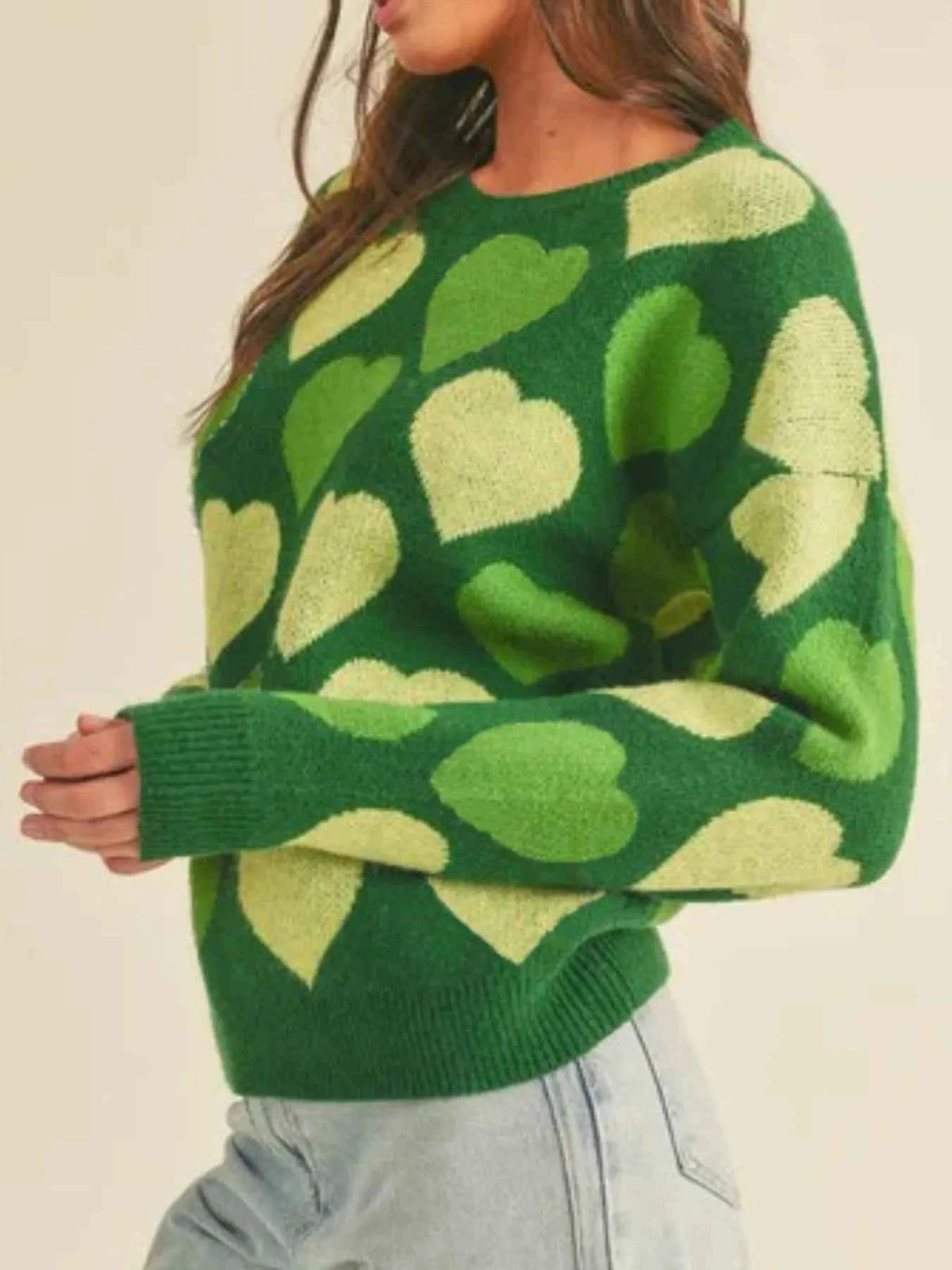 Heart Ribbed Hem Long Sleeve Sweater — view 2