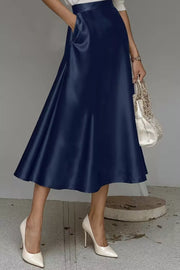 Elegant Satin A-Line Midi Skirt for Effortless Style — view 17