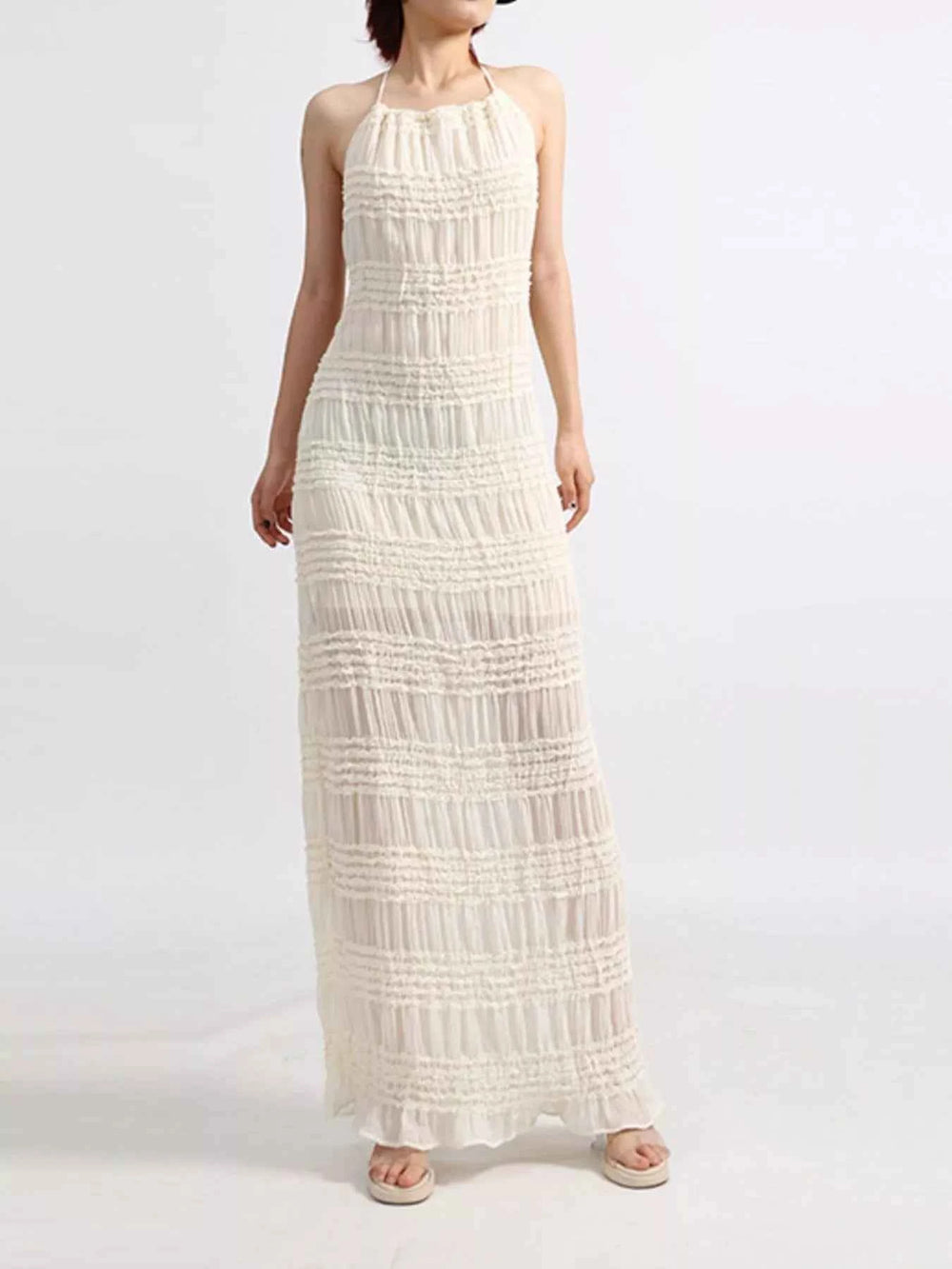Backless Halter Neck Ruched Maxi Dress — alternate view