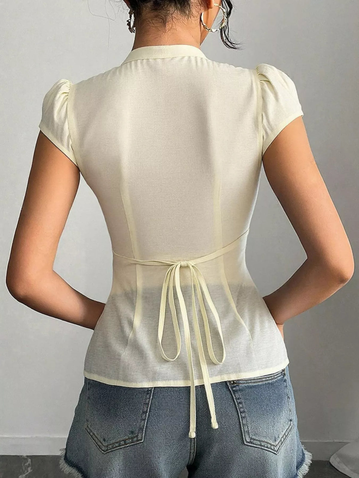 Button Up Cap Sleeve Shirt — view 5