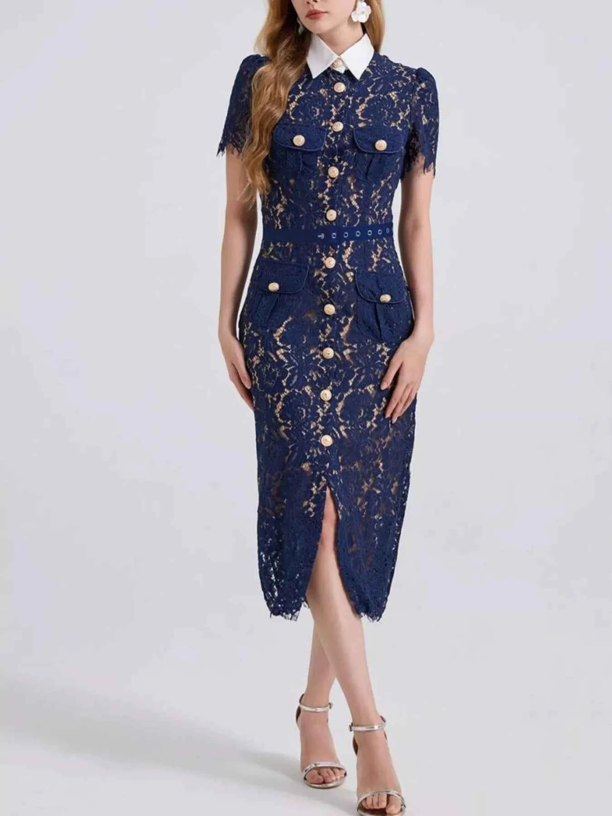 Lace Button-Down Midi Dress — view 3