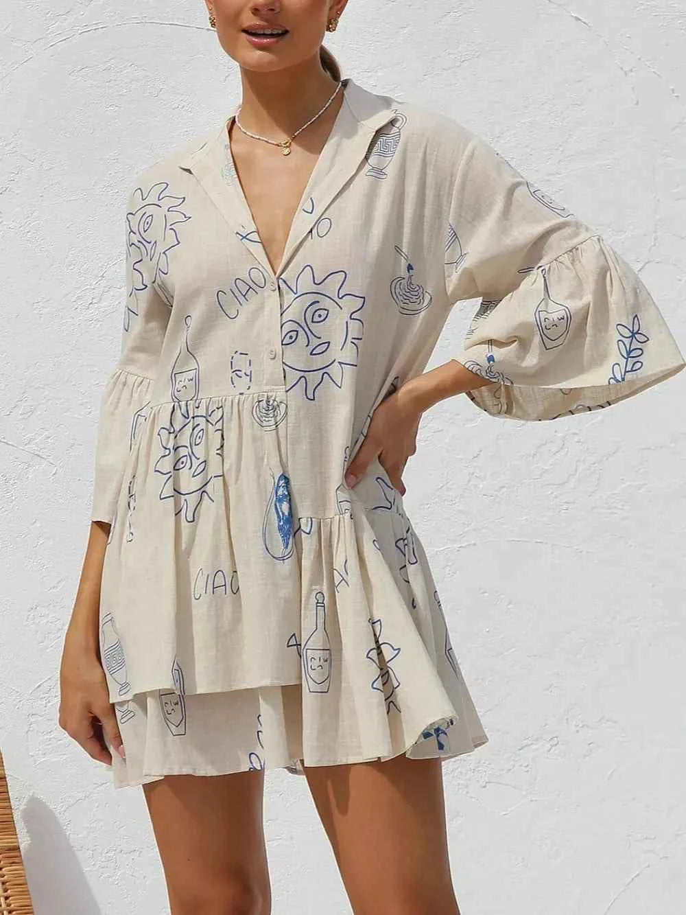 Button Detail Printed Mini Dress — alternate view