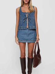 Tie-Front Tank and Skirt Denim Set — view 5