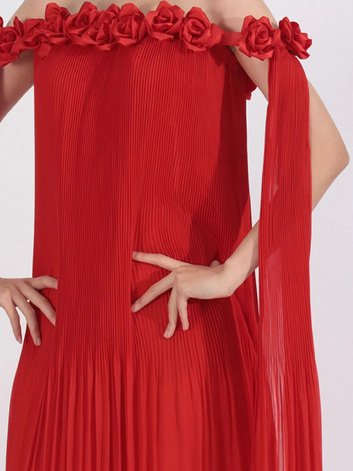 Off-Shoulder Floral Pleated Maxi Dress — view 8