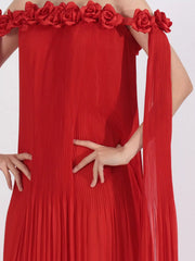 Off-Shoulder Floral Pleated Maxi Dress — view 8