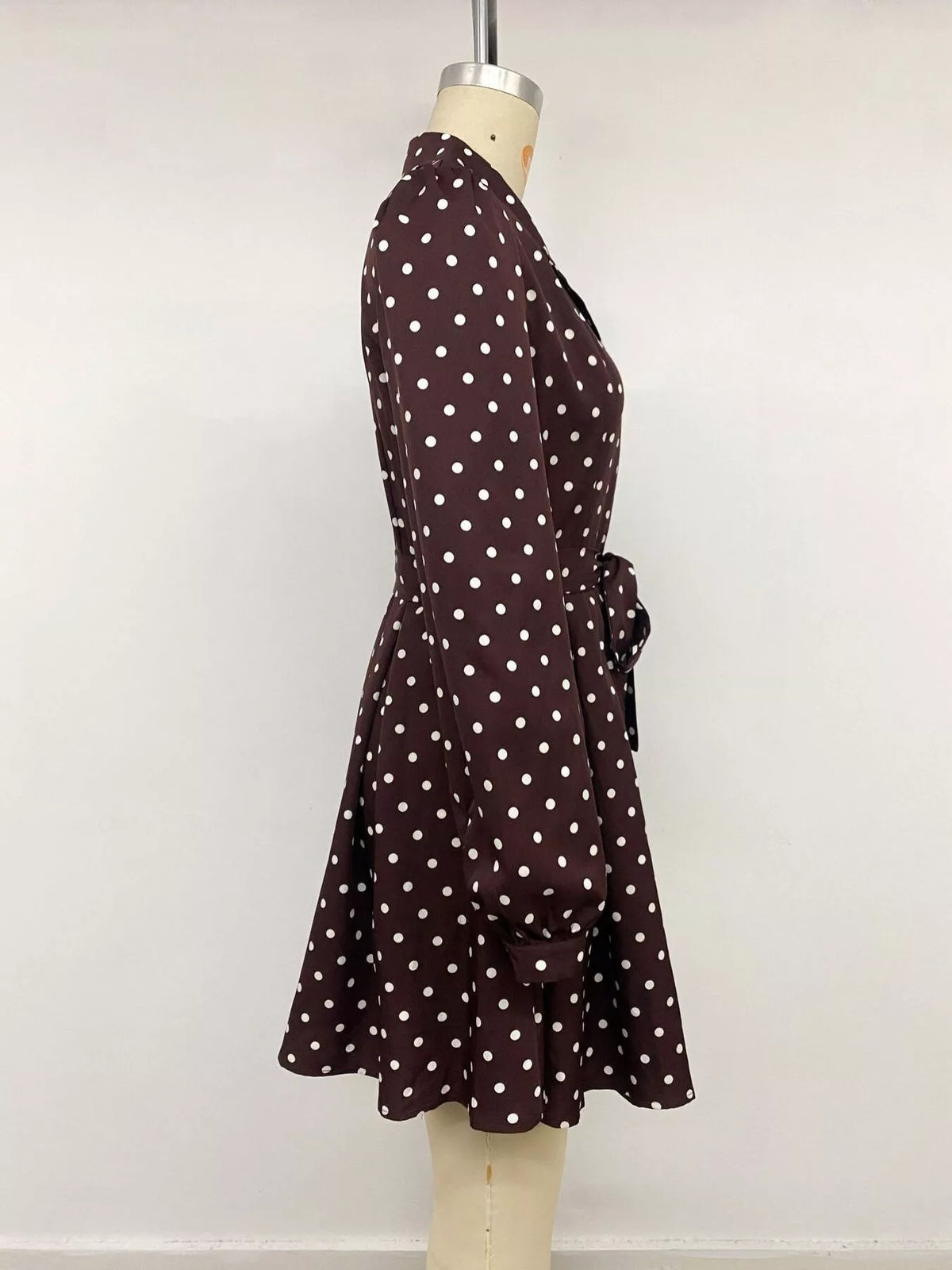 Polka Dot Long Sleeve Shirt Dress — view 8