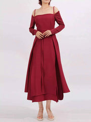 Slit Spaghetti Strap Long Sleeve Dress — view 2