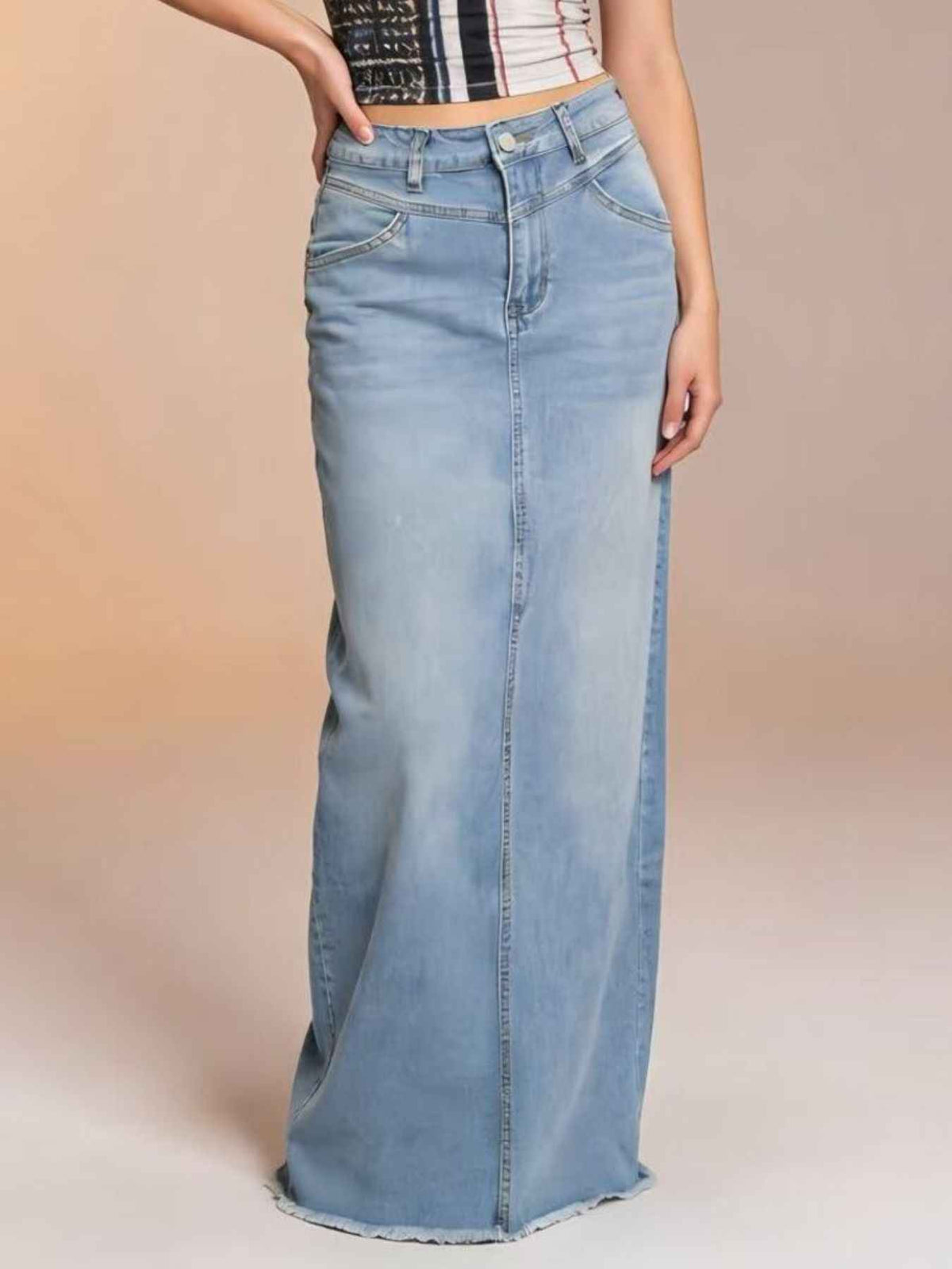 Raw Hem Maxi Denim Skirt - Effortless Style & Comfort