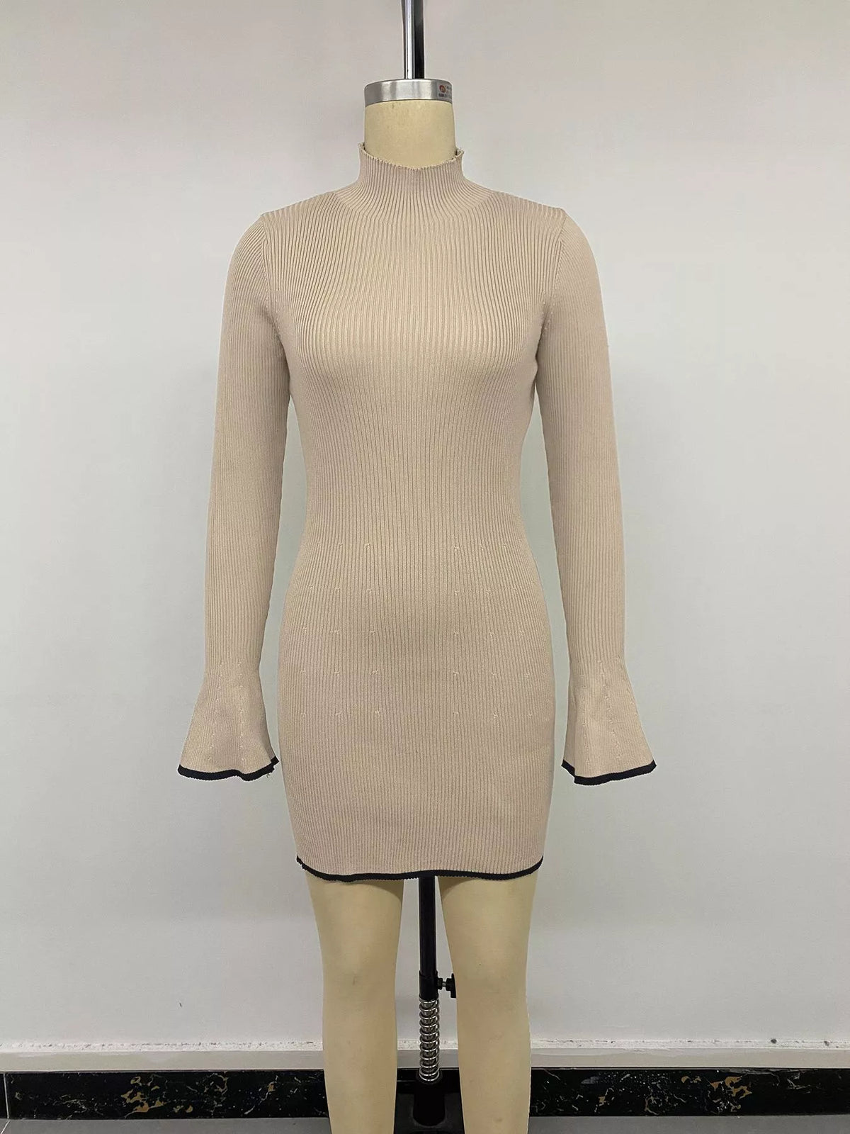 Ribbed Mock Neck Flare Sleeve Sweater Dress — view 11