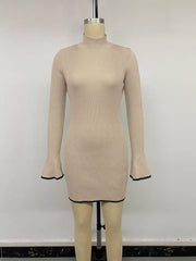Ribbed Mock Neck Flare Sleeve Sweater Dress — view 11