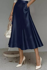 Elegant Satin A-Line Midi Skirt for Effortless Style — view 16