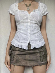 Frill Button Up Short Sleeve Shirt — view 3