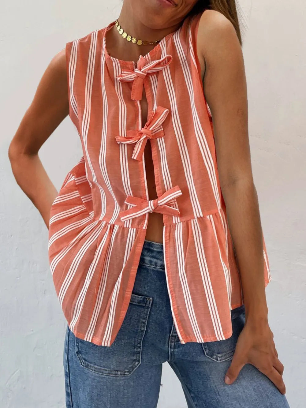 Tied Striped Round Neck Tank — view 10