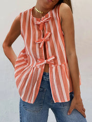 Tied Striped Round Neck Tank — view 10