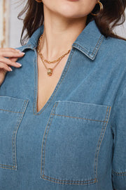 Pocketed Collared Neck Mini Denim Dress — view 7