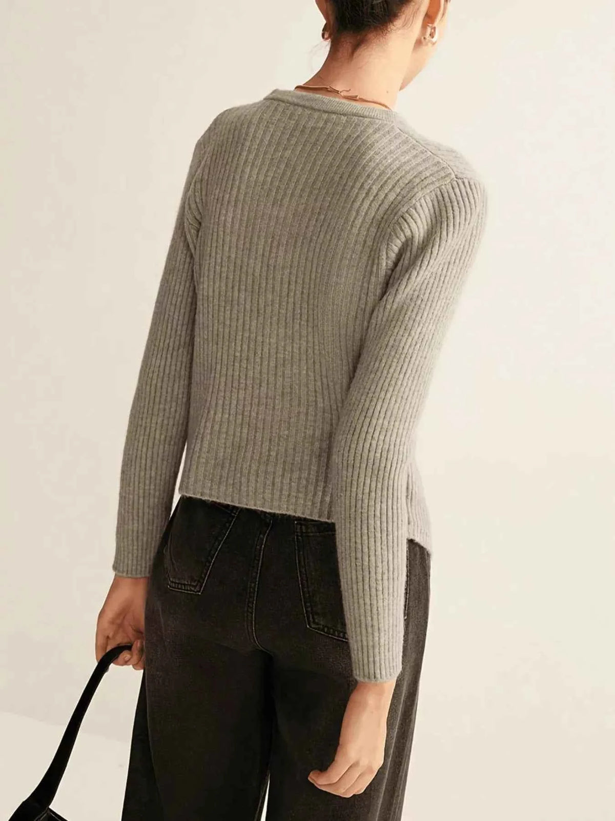 Ribbed Knit Button-Down Cardigan — view 2