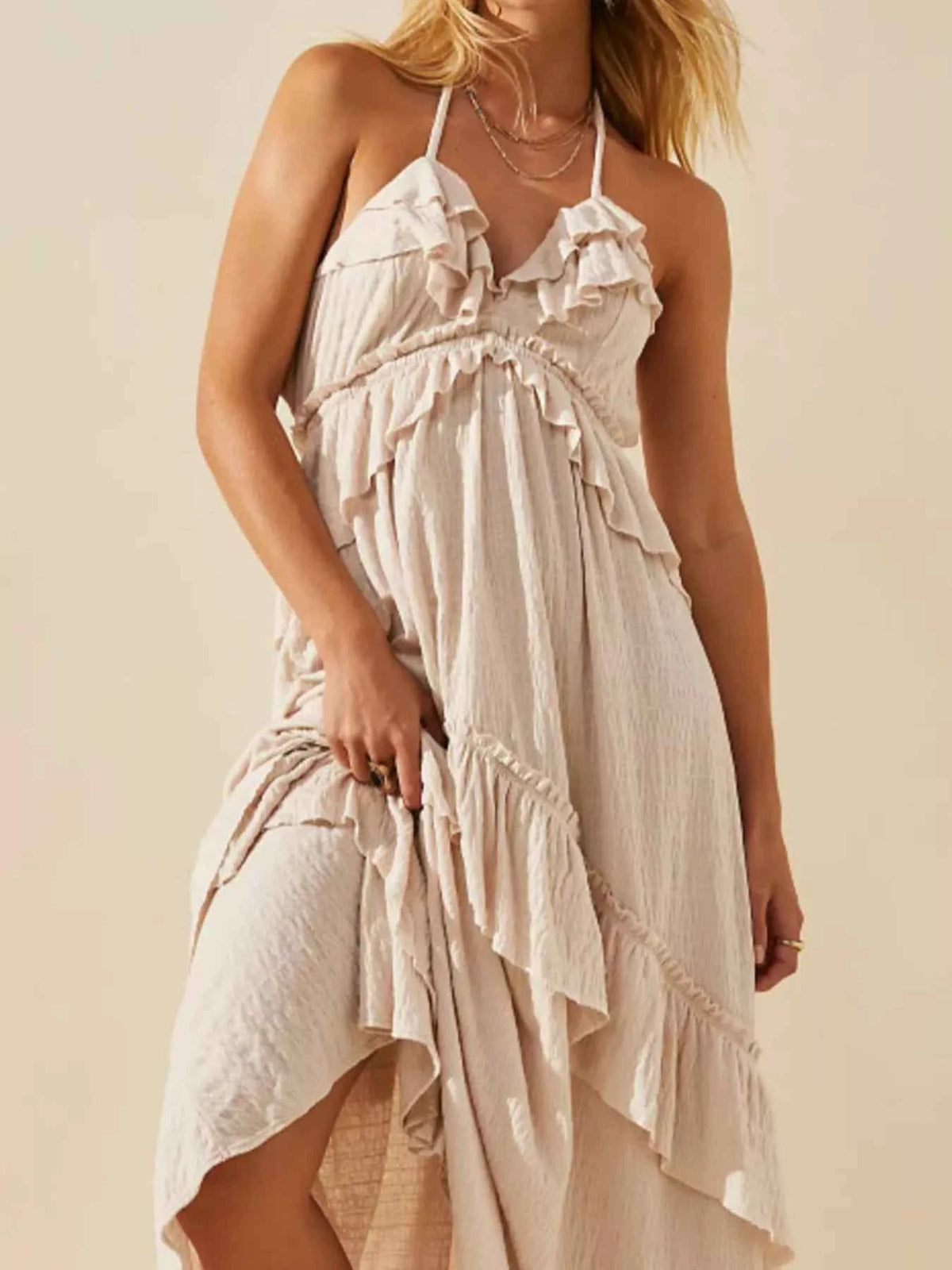 Chic Ruffled Halter Neck Maxi Dress for Effortless Style — view 14