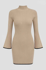 Ribbed Mock Neck Flare Sleeve Sweater Dress — view 4