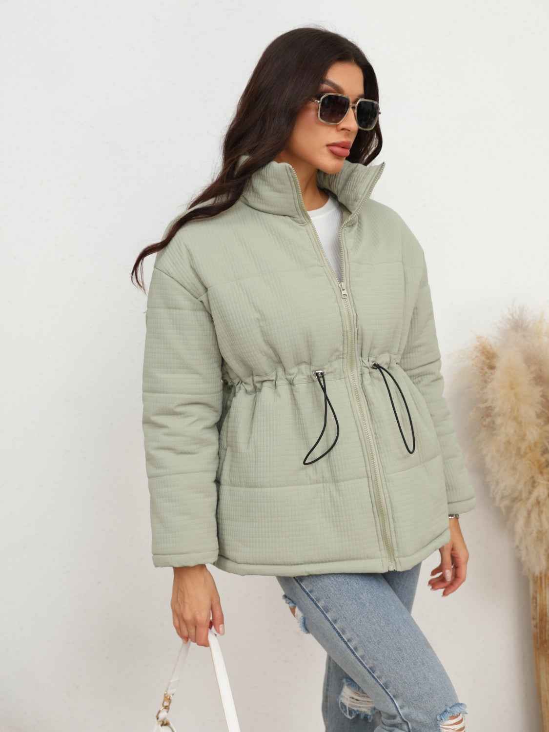 Drawstring Waist Zip-Up Puffer Jacket — view 4