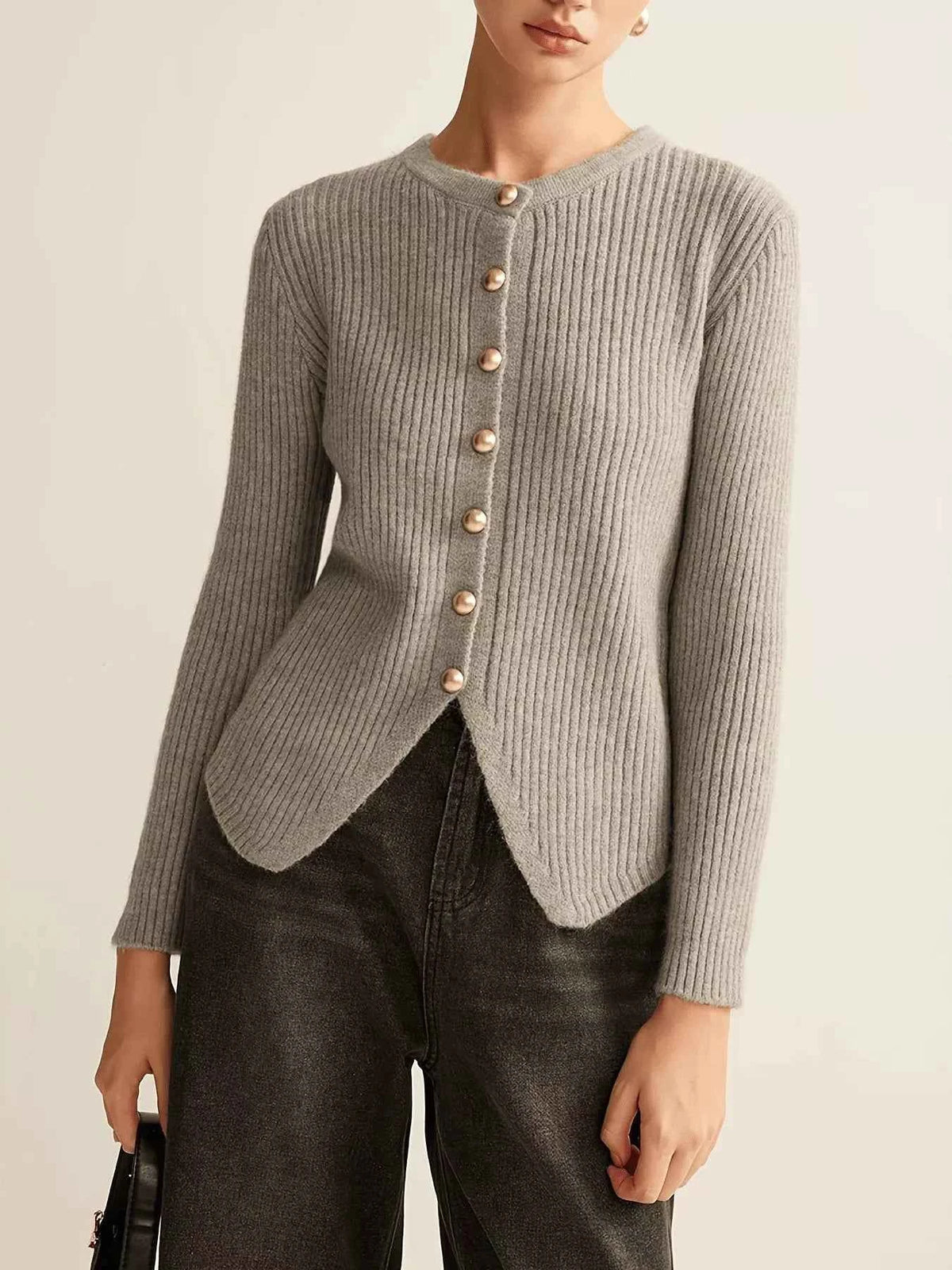 Ribbed Knit Button-Down Cardigan — view 3